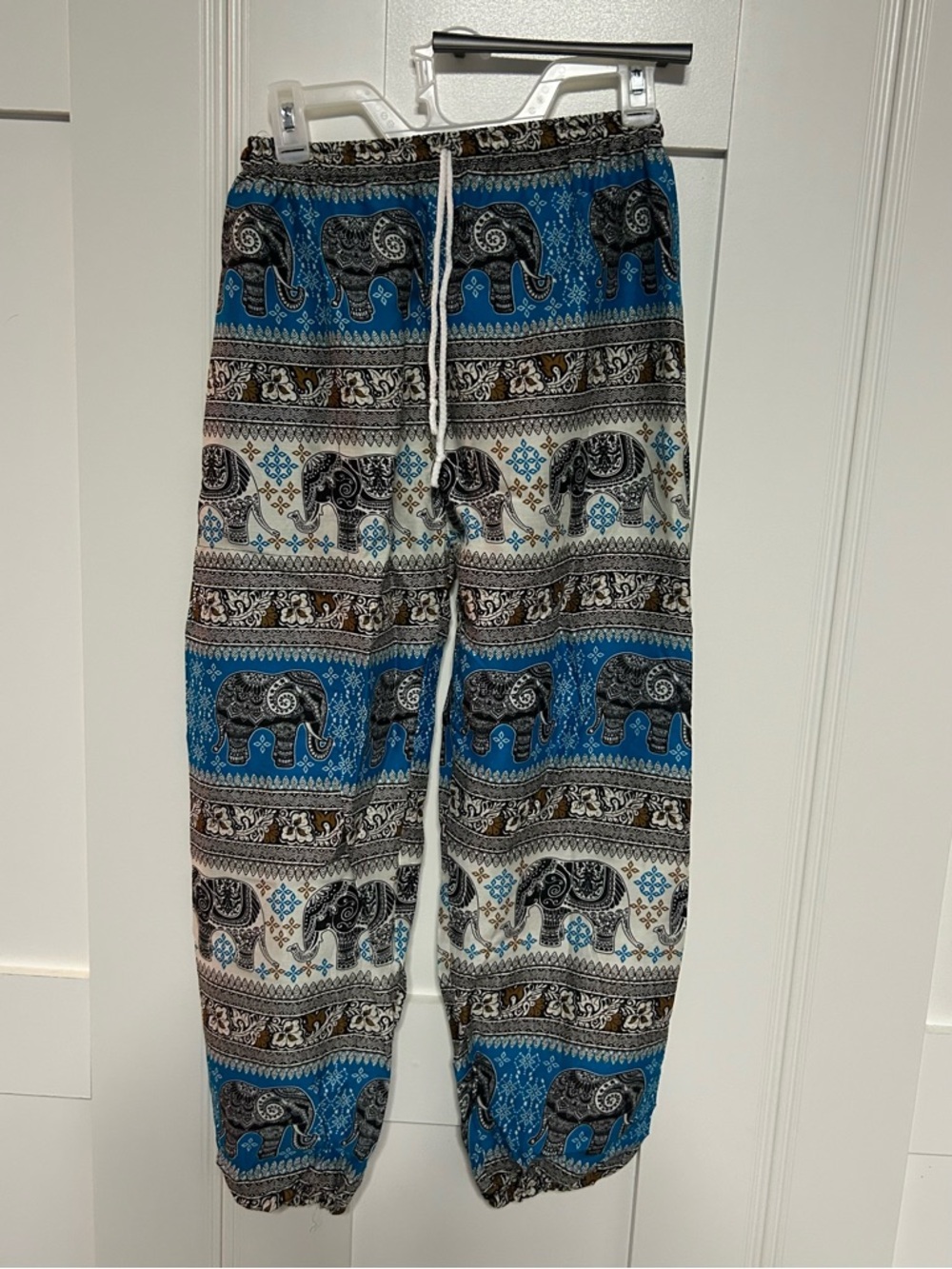 Blue Elephant Print Lounge Pants from Thailand elastic around the ankle